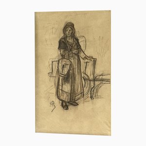 Félicien Rops, Antwerp Dairy, Signierte Originalzeichnung