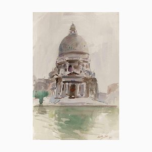 Carlo Ravagnan, Veduta di Santa Maria della Salute a Venezia, Acquarello, 1991