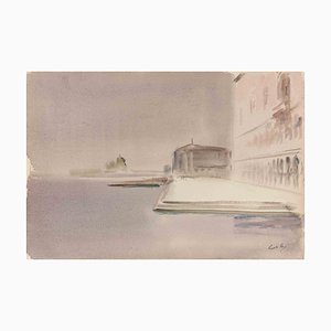 Carlo Ravagnan, View of Riva Schiavoni in Venice, Watercolor, 1978