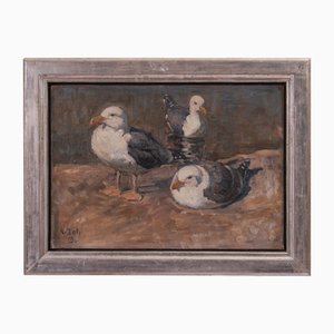 Viggo Johansen, Three Seagulls, Oil on Canvas, Framed