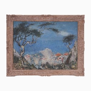 Carl Busch, Landscape Near Capri, 1890s, Oil and Gouache on Hardboard, Framed