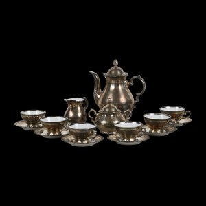 German Silver Ceramic Tea Service, Set of 15
