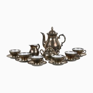 German Silver Ceramic Tea Service, Set of 15