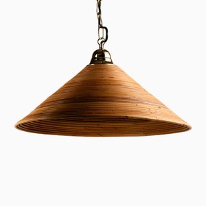 Rattan Hängelampe mit Messing