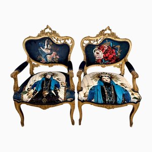Set of Louis XV Style Gilt Armchairs
