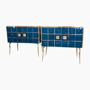 Consolle in vetro di Murano turchese sfaccettato e ottone dorato, 196070, set di 2