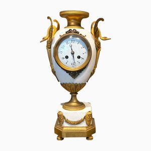 Horloge de Cheminée Style Louis XVI en Biscuit et Bronze Doré, France, 1800s