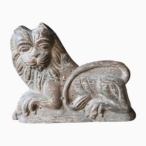 Hand-Carved Teak Lion Figure, 1800s