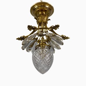 Antique French Louis XVI Style Crystal, Cut Glass and Bronze Ceiling Light