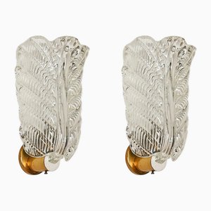 Appliques Feuilles Barovier en Verre de Murano et Laiton, 1950s, Set de 2