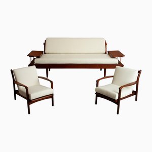 Moderne Mid-Century Wohnzimmer Suite aus Afromosia & White Boucle von Toothill, 1960er, 3er Set
