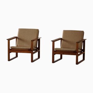 BM2256 Lounge Chairs in Oak & Hessian attributed to Børge Mogensen for Fredericia, Denmark, 1960s, Set of 2