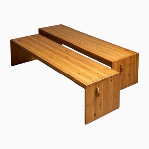 Pine Wooden Benches, 1970s, Set of 2