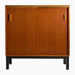 Teak Cabinet with Brass Details and Black Metal Base, 1970s
