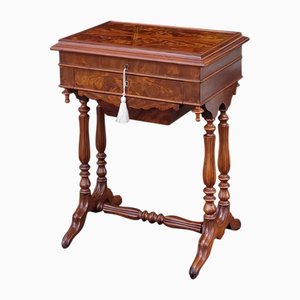 Mesa de trabajo de costura antigua de caoba, década de 1890