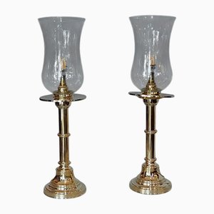 Lampade da tavolo in ottone tornito, set di 2