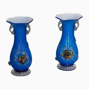 Victorian Blue Glass Vases, Set of 2