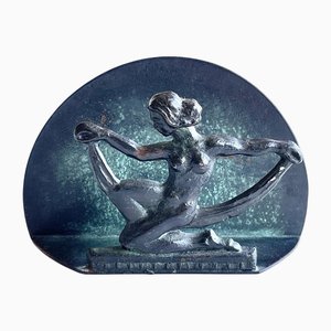 Swedish Art Deco Bronze Napkin Holder with Nude Female Dancer, 1930s