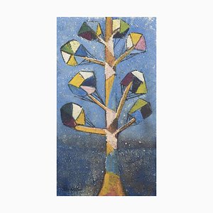 Finnischer Künstler, Motiv eines Baumes im kubistischen Stil, 1960er, Öl auf Leinwand