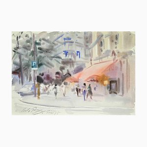 Carlo Ravagnan, Ansicht von Paris, Aquarell, 1970er