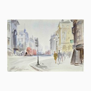 Carlo Ravagnan, View of Piccadilly in London, Aquarell, 1975