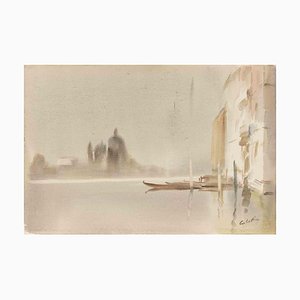 Carlo Ravagnan, View of Traghetto Salute, Venice, Watercolor, 1970s