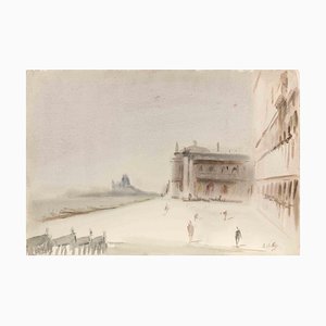 Carlo Ravagnan, Venice, The Pier, Watercolor, 1981