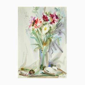 Carlo Ravagnan, Blumenvase, Aquarell, 1969