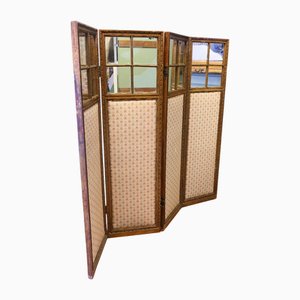 French Four Fold Screen with Gilt Mirror
