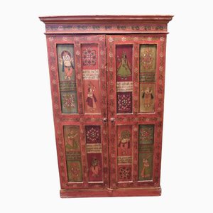 Tall Indian Folk Art Painted Cabinet