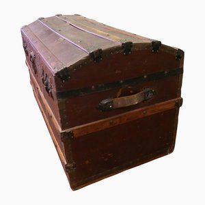 Polished Oak and Canvas Dome Top Chest