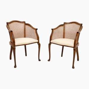 Set of Antique Edwardian Walnut Cane Back Armchairs, 1900