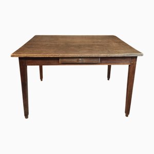 Antique French Country Table with Drawer Oak Base and Pine Top, 1900