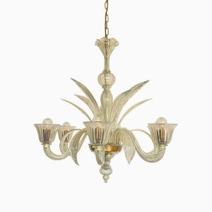 Six-Light Chandelier in Gold Opal Murano Glass by Master Walter Furlan, 1991