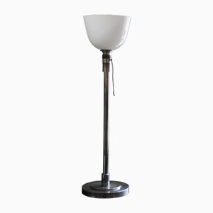 Art Deco French Metal and Opaline Glass Table Lamp from Mazda, 1930s