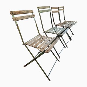 Antique French Bistro Chairs in Chestnut Wood, 1890s, Set of 4