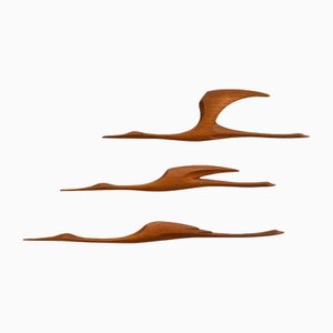 Wall Decoration in Wood, 1950s, Set of 3
