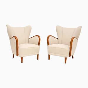 Art Deco Swedish Armchairs in Satin Birch, 1930, Set of 2