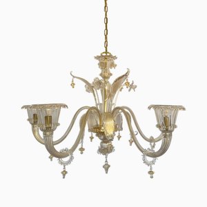 Five-Light Chandelier in Transparent Murano Glass by Master Glassmakers, 1992
