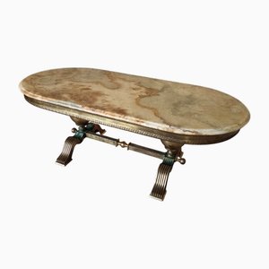 Vintage Hollywood Regency French Coffee Table with Onyx Top in Brass-Plated Base, 1960s