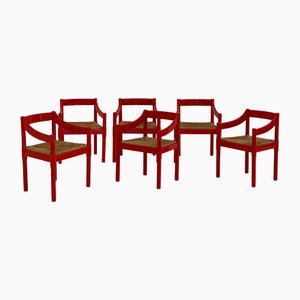 Rote Modell Carimate Esszimmerstühle von Vico Magistretti für Cassina, 1960er, 6er Set