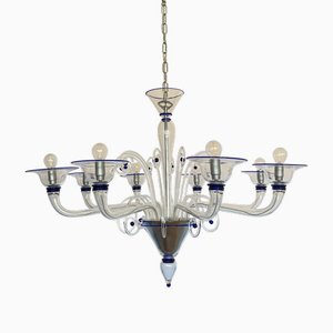 Eight-Light Chandelier in Blue Crystal Murano Glass by Master Glassmakers, 1992