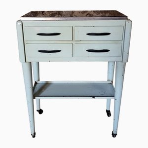 Vintage French Medical Instrument Table Metal Cabinet with Glass Top, 1960s