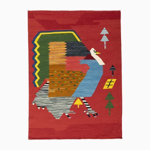 Handwoven Kilim Rug with Bird Motif