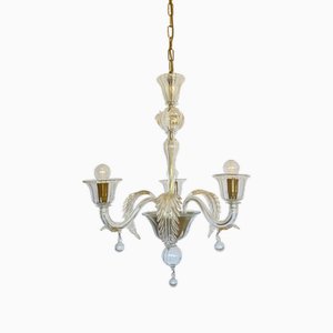 Three-Light Chandelier in Murano Glass and Crystal by Master Walter Furlan, 1983