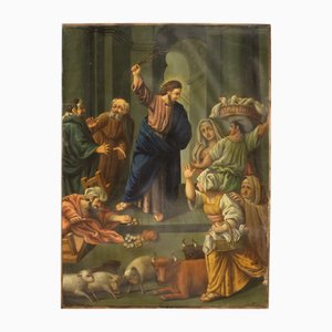 Artista italiano, Expulsión de comerciantes del templo, 1860, óleo sobre cobre