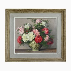 M. Décamps, Carnations, 1940s, Oil on Canvas, Framed