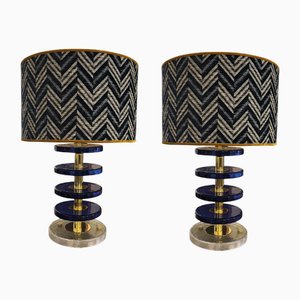 Lampade vintage a forma di disco in vetro di Murano, set di 2