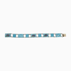 Vintage Armband aus Sterlingsilber mit guillochierter Emaille und floralem Paneel