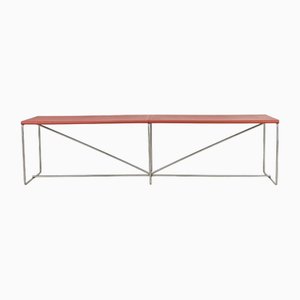 Minimalistische Bank aus Leder & Stahl, 1980er